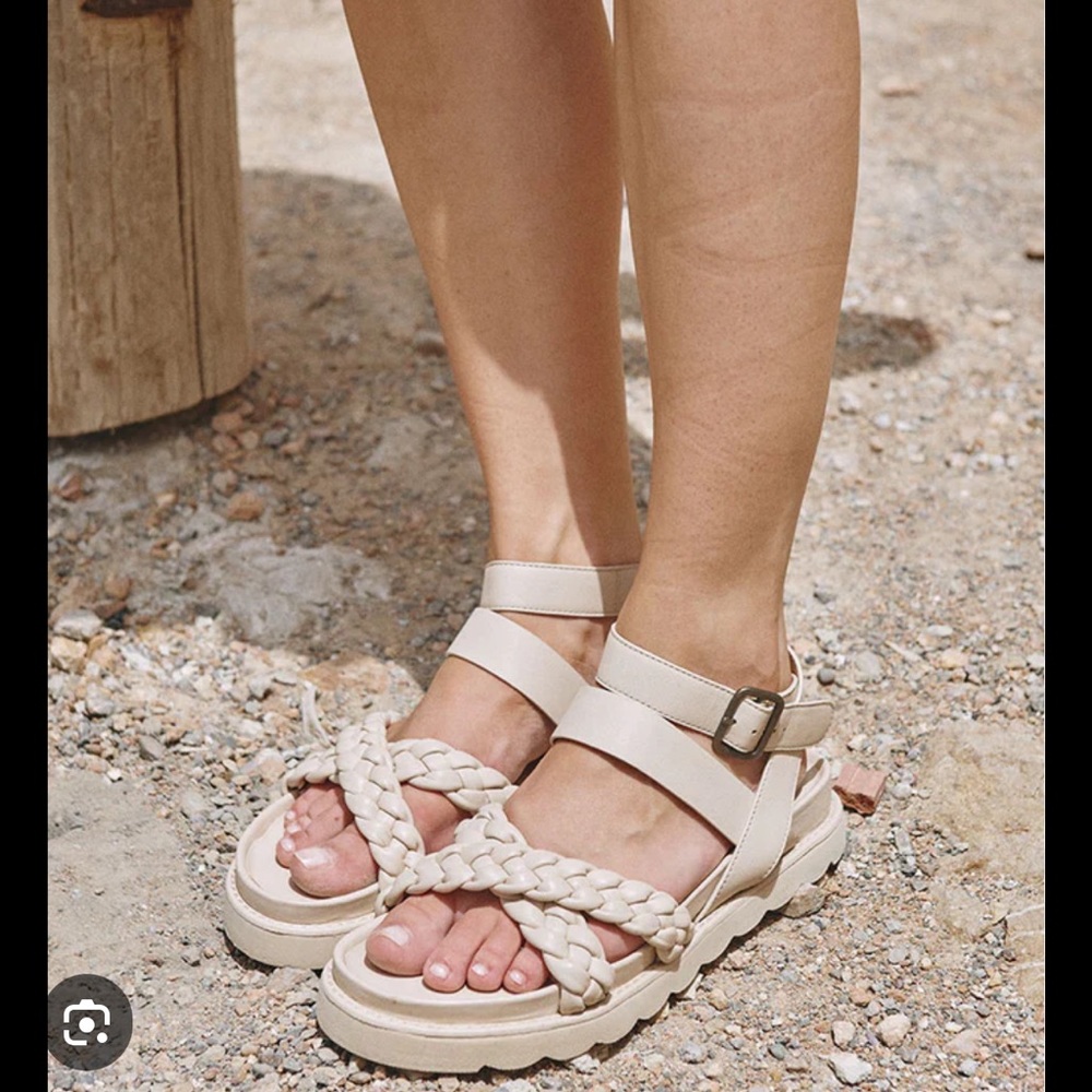 Braided Strap Beige Sandals